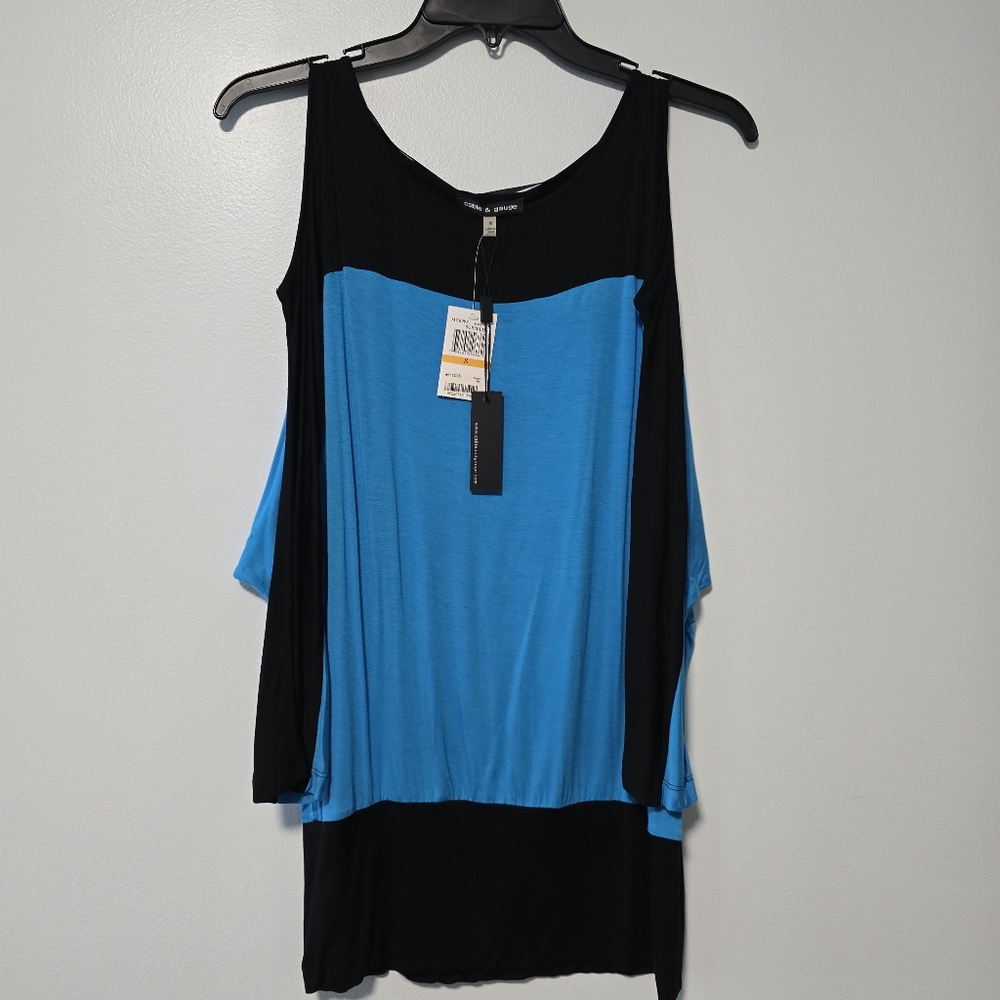Cable & Gauge Blue and Black Blouse Elegant Design Size S - Picture 3 of 13